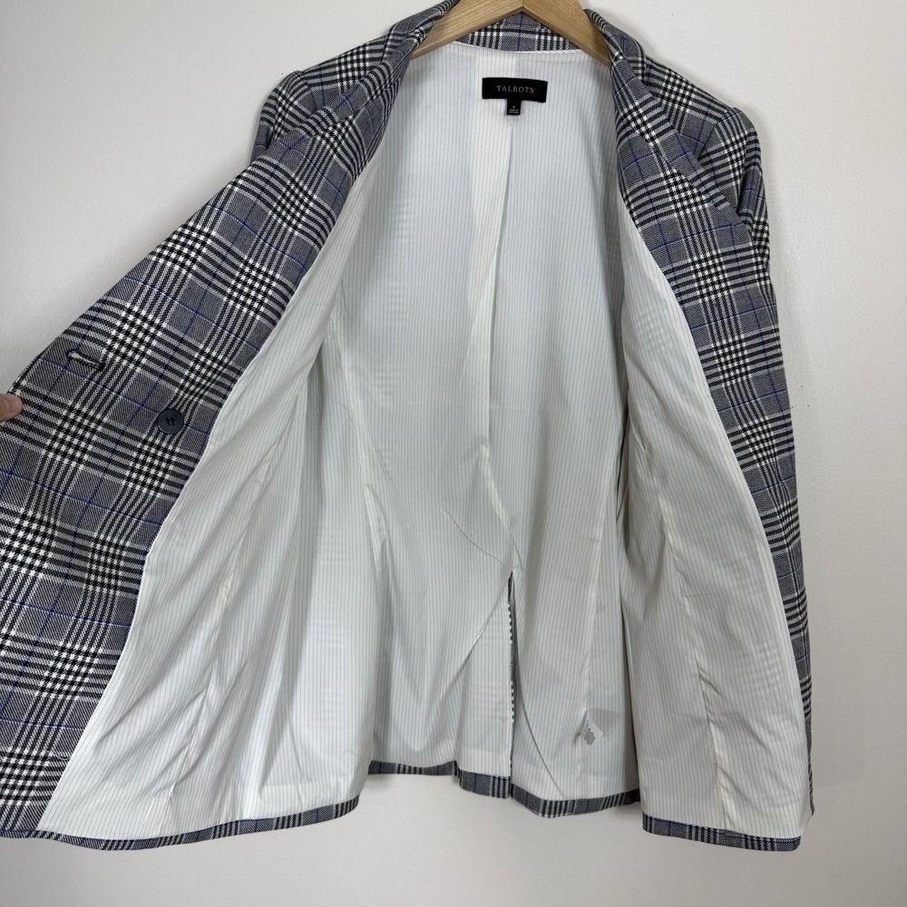 Talbots Womens Glen Plaid Blazer Size 6 Gray Double Breasted Old Money Preppy - Picture 4 of 12